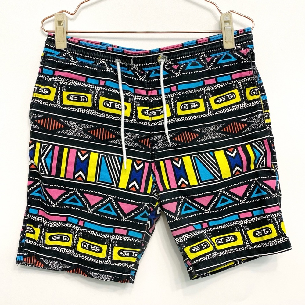 h&m | divided 80's retro cassette tape swim trunks black 32